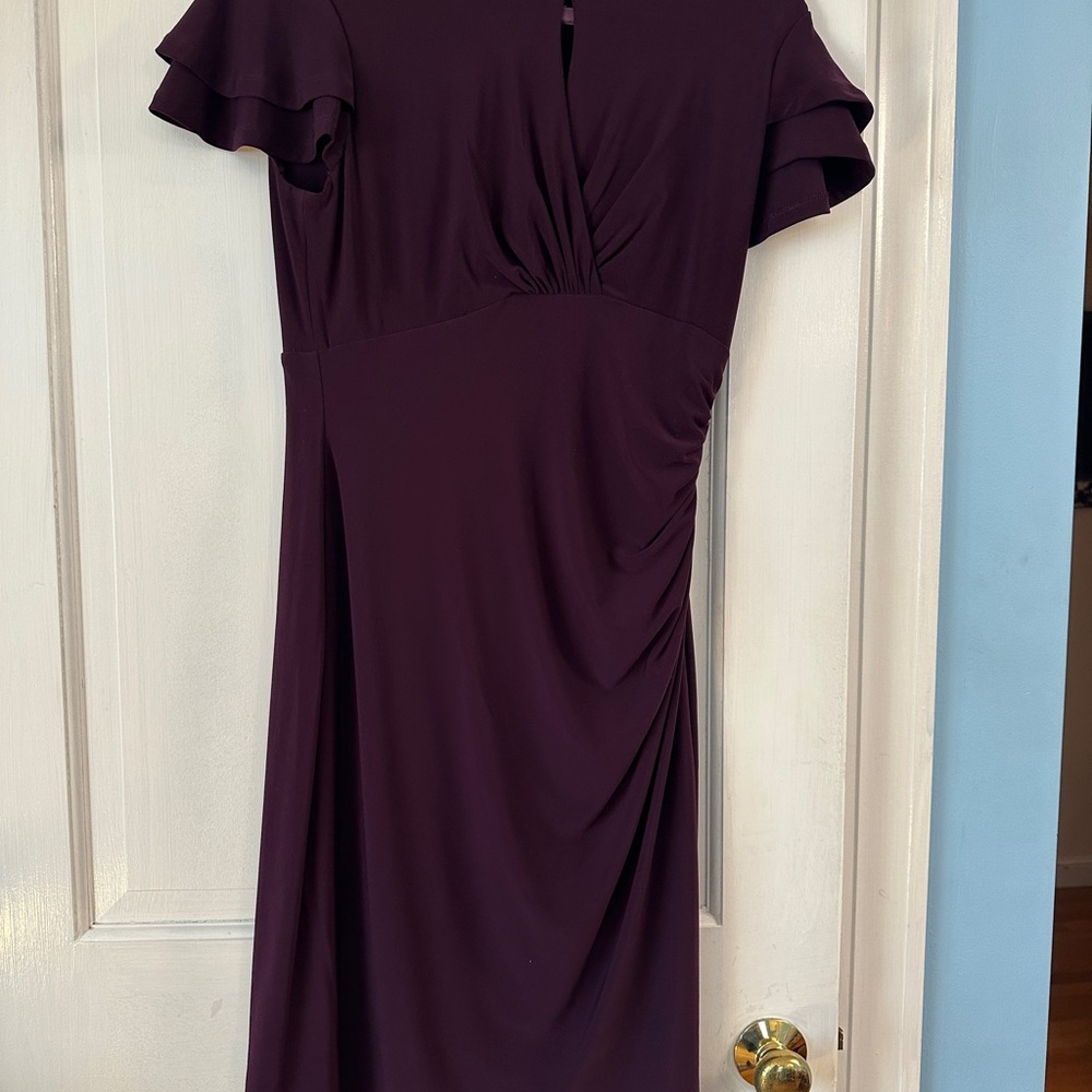 Ralph Lauren Purple Ruched Flutter Sleeve Sheath Dress